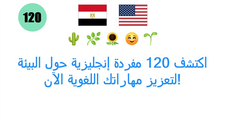 اكتشف 120 مفردة إنجليزية حول البيئة لتعزيز مهاراتك اللغوية الآن! اكتشف 120 مفردة إنجليزية حول البيئة لتعزيز مهاراتك اللغوية الآن!